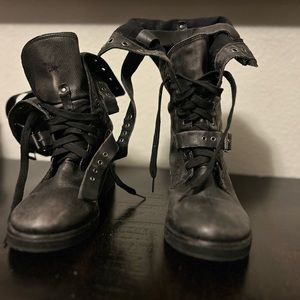 Kenzie distressed leather black combat boots. Size 7.5